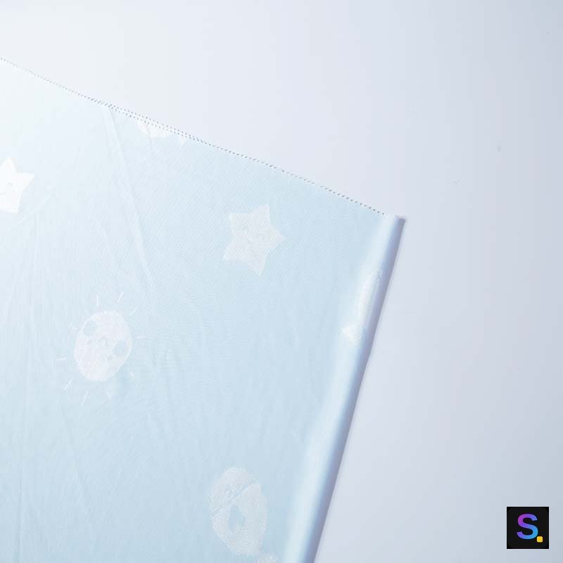 Cartoon Jacquard, Sky Blue Cartoon knitted fabric, 55% nylon / 40% polyester / 5% spandex