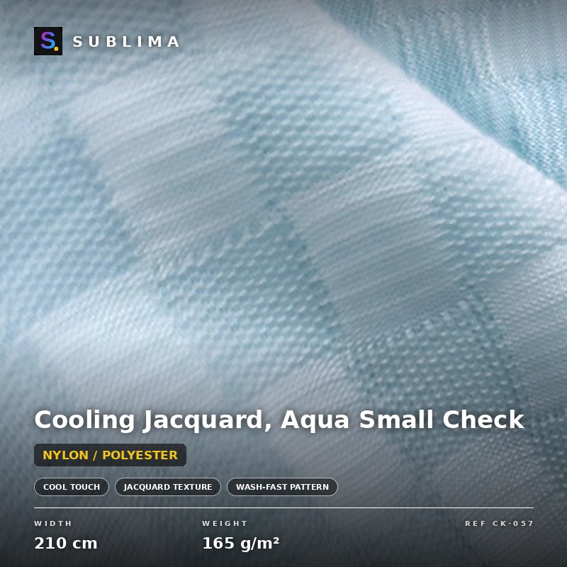 Cooling Jacquard, Aqua Small Check knitted fabric
