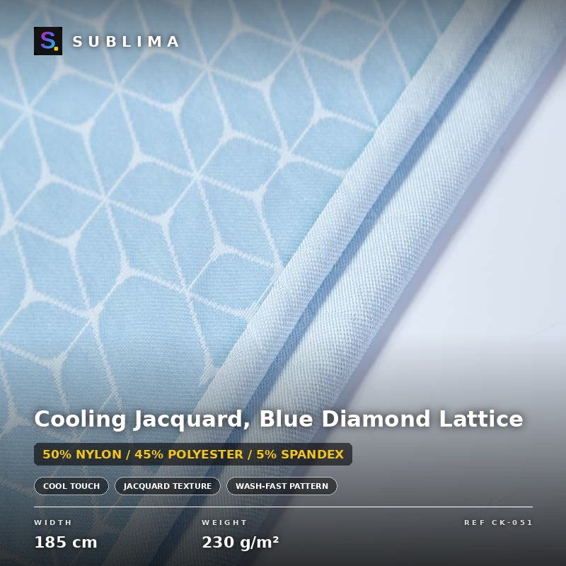 Cooling Jacquard, Blue Diamond Lattice knitted fabric