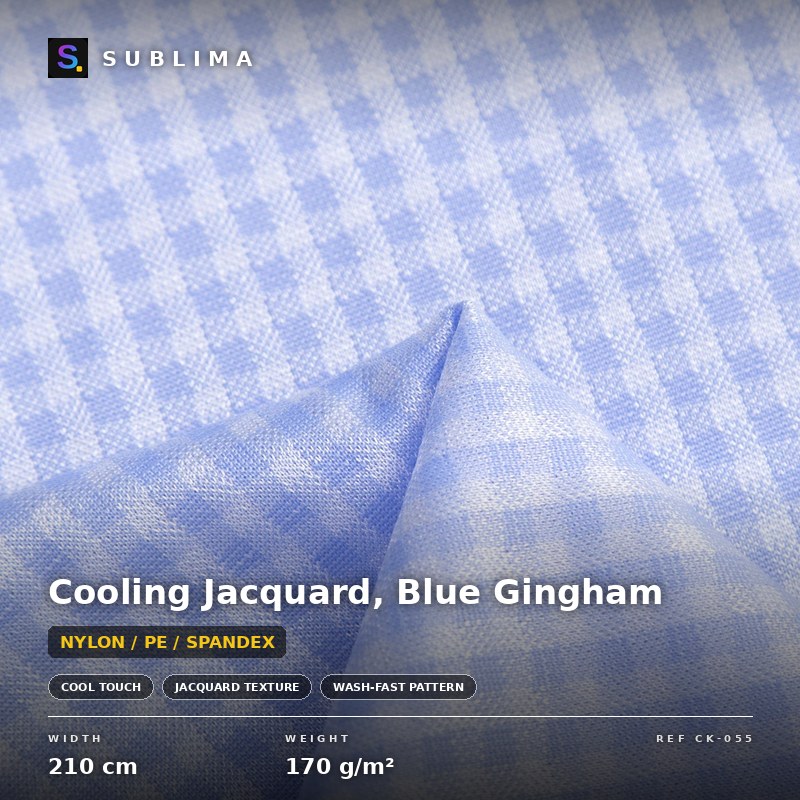 Cooling Jacquard, Blue Gingham knitted fabric