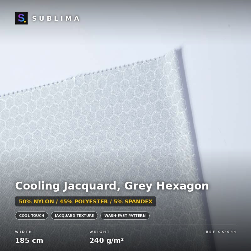 Cooling Jacquard, Grey Hexagon knitted fabric