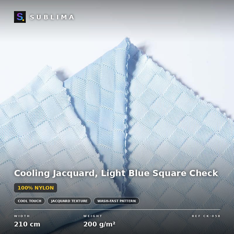 Cooling Jacquard, Light Blue Square Check knitted fabric