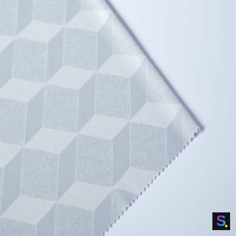 Cooling Jacquard, Light Grey Geometric Block knitted fabric, nylon / polyester / spandex