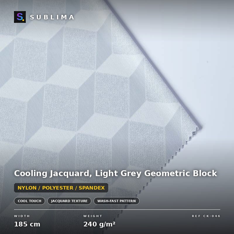 Cooling Jacquard, Light Grey Geometric Block knitted fabric