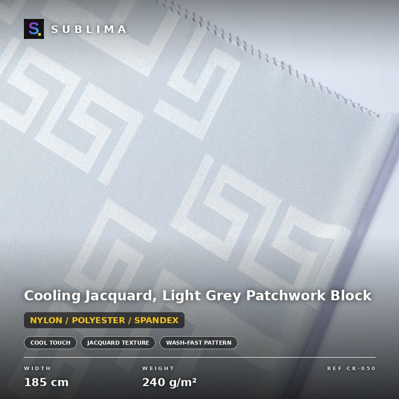 Cooling Jacquard, Light Grey Patchwork Block knitted fabric