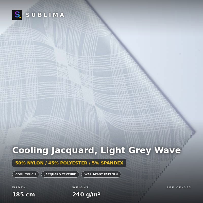 Cooling Jacquard, Light Grey Wave knitted fabric
