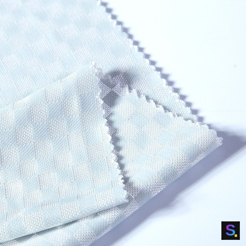 Cooling Jacquard, Silver Checkerboard knitted fabric, nylon / polyester / spandex