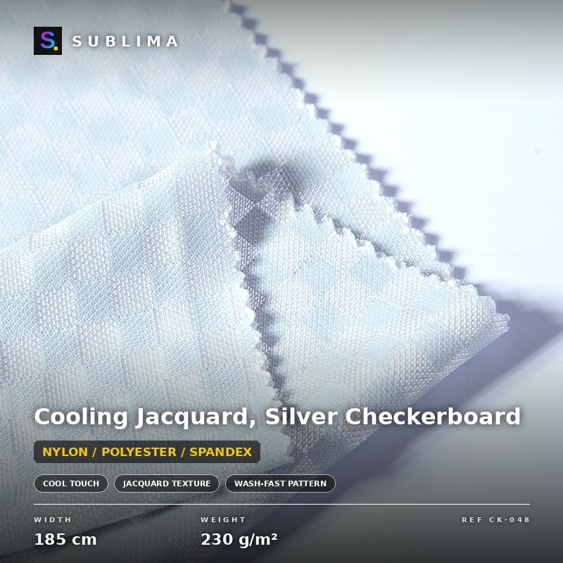 Cooling Jacquard, Silver Checkerboard knitted fabric