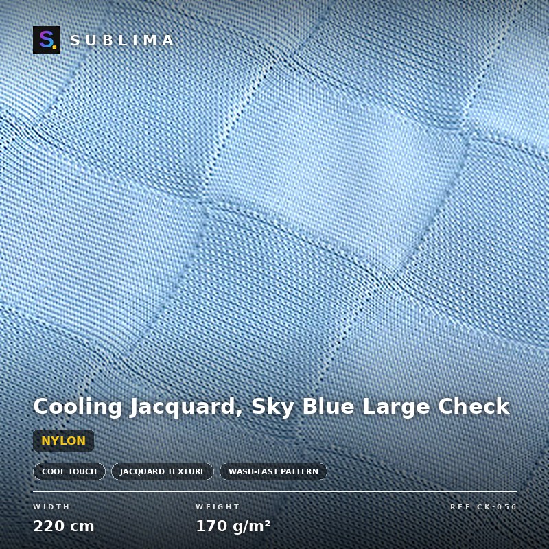 Cooling Jacquard, Sky Blue Large Check knitted fabric