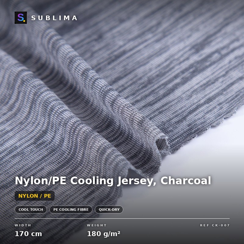 Nylon/PE Cooling Jersey, Charcoal knitted fabric