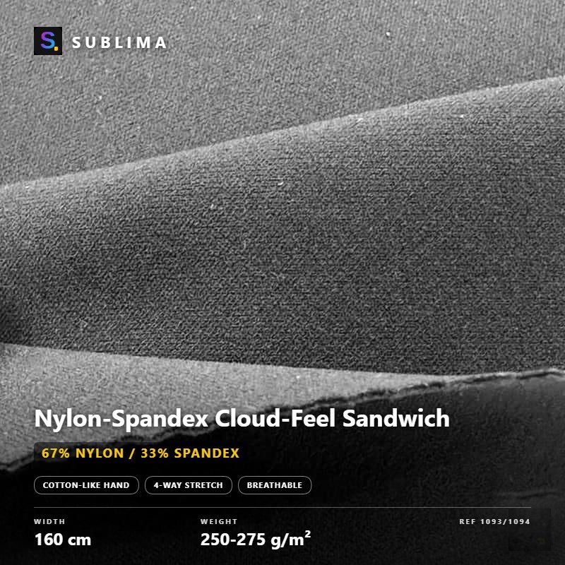 Nylon-Spandex Cloud-Feel Sandwich knitted fabric