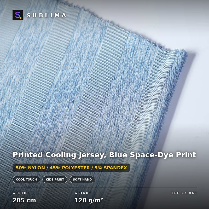 Printed Cooling Jersey, Blue Space-Dye Print knitted fabric