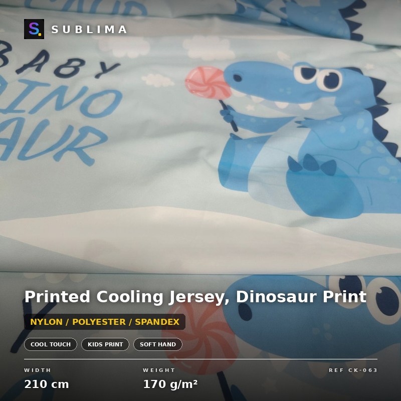 Printed Cooling Jersey, Dinosaur Print knitted fabric