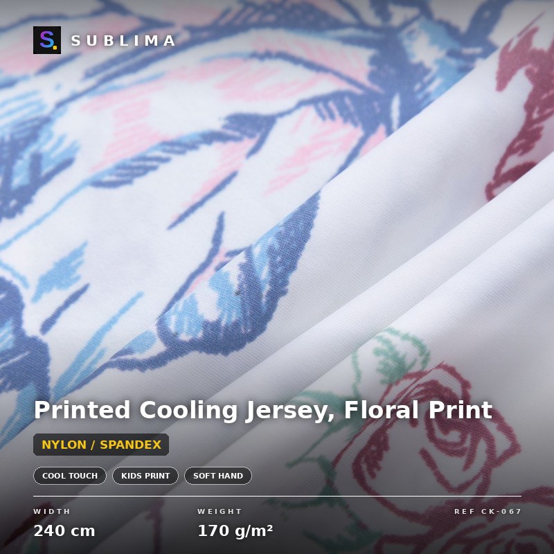 Printed Cooling Jersey, Floral Print knitted fabric