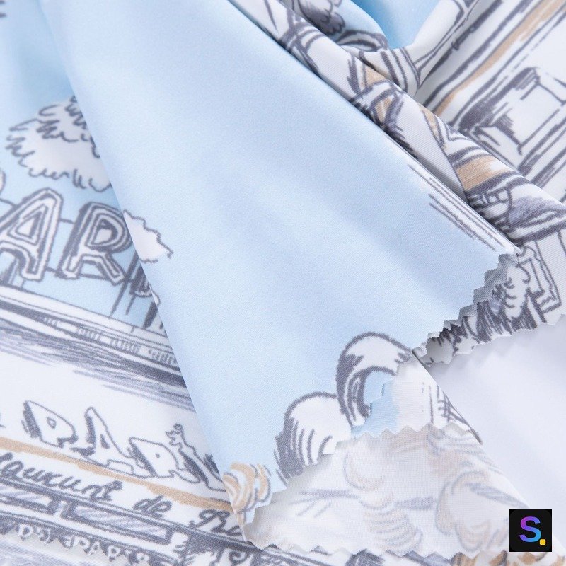 Printed Cooling Jersey, Grey-Blue Sketch Print knitted fabric, nylon / spandex