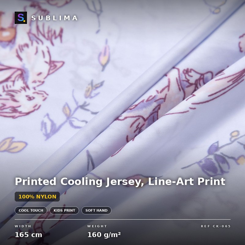 Printed Cooling Jersey, Line-Art Print knitted fabric