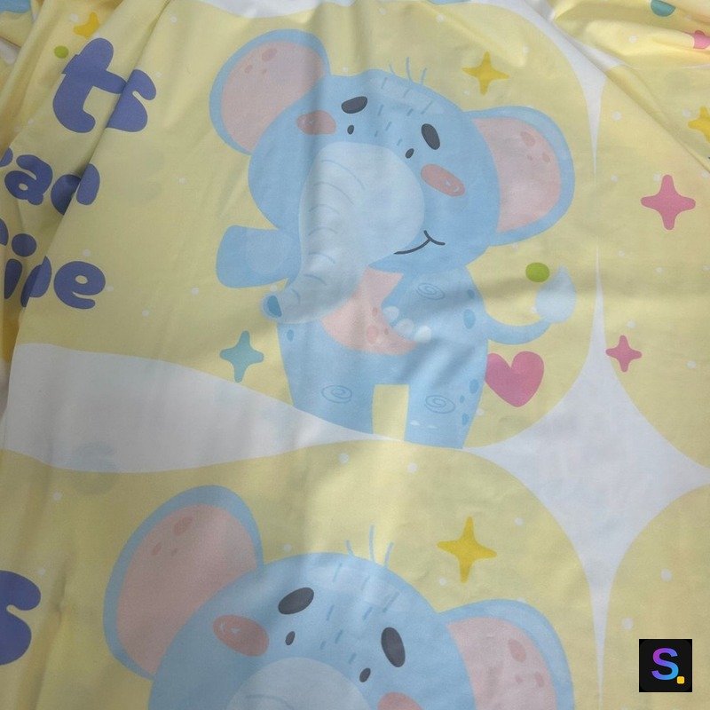 Printed Cooling Jersey, Yellow Elephant Print knitted fabric, nylon / spandex