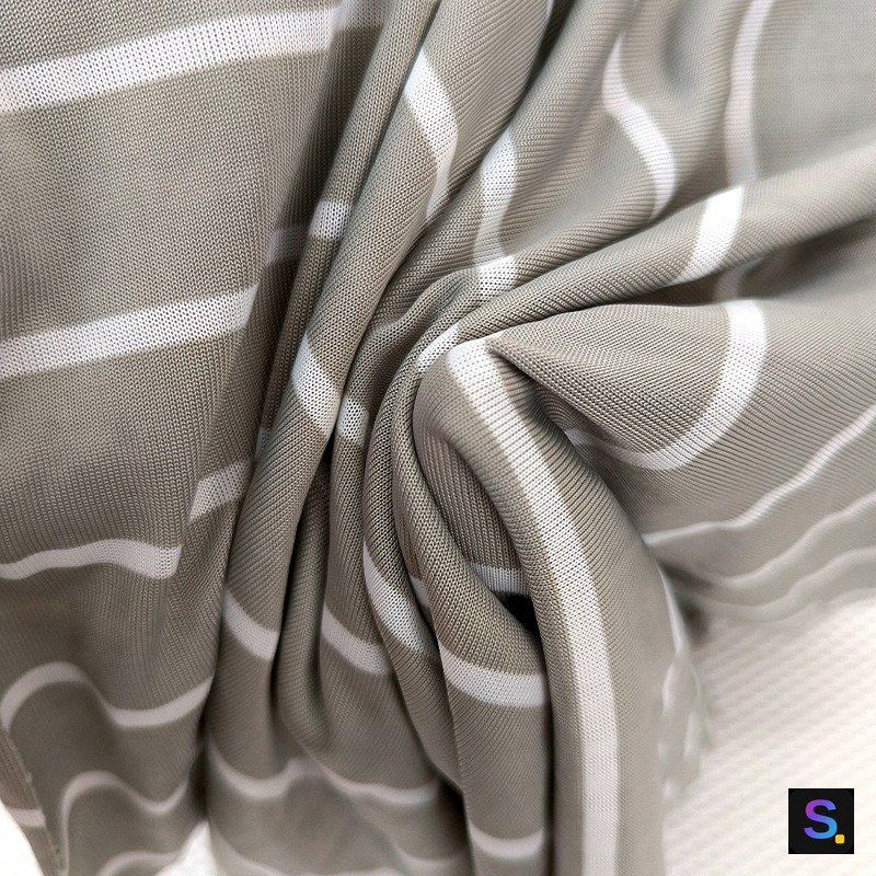 Striped Cooling Jersey, Taupe & White Stripe knitted fabric, nylon / polyester