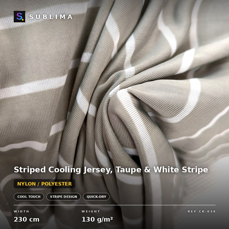 Striped Cooling Jersey, Taupe & White Stripe knitted fabric