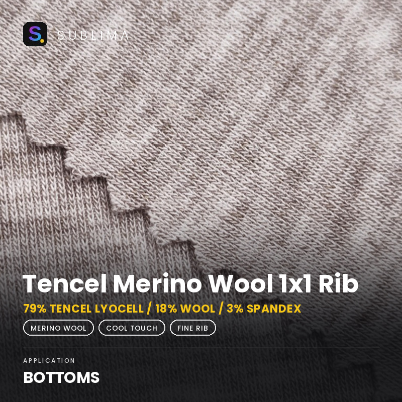 Tencel Merino Wool 1x1 Rib knitted fabric