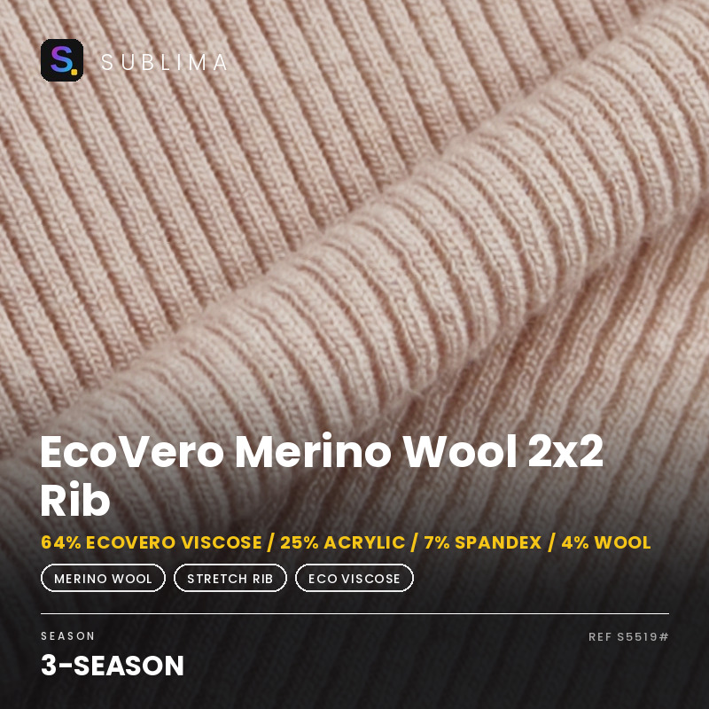 EcoVero Merino Wool 2x2 Rib knitted fabric