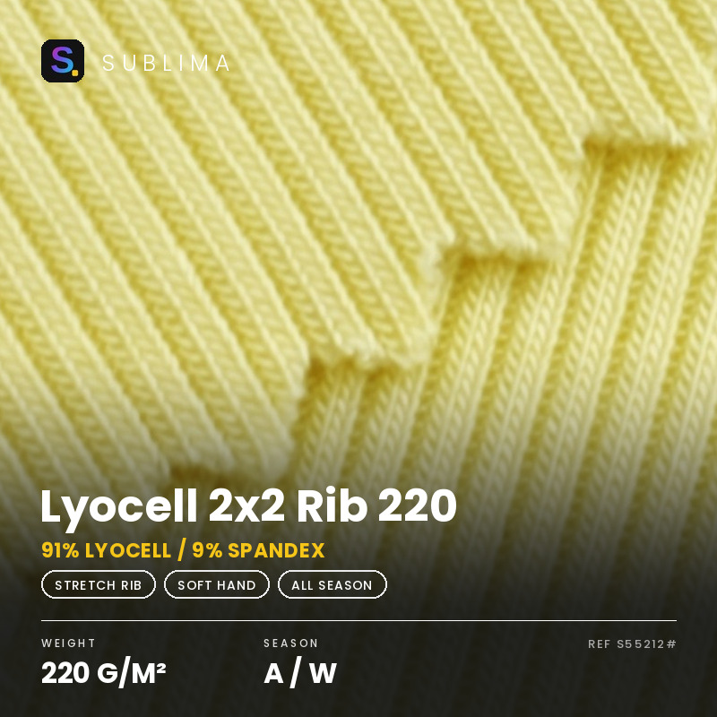 Lyocell 2x2 Rib 220 knitted fabric