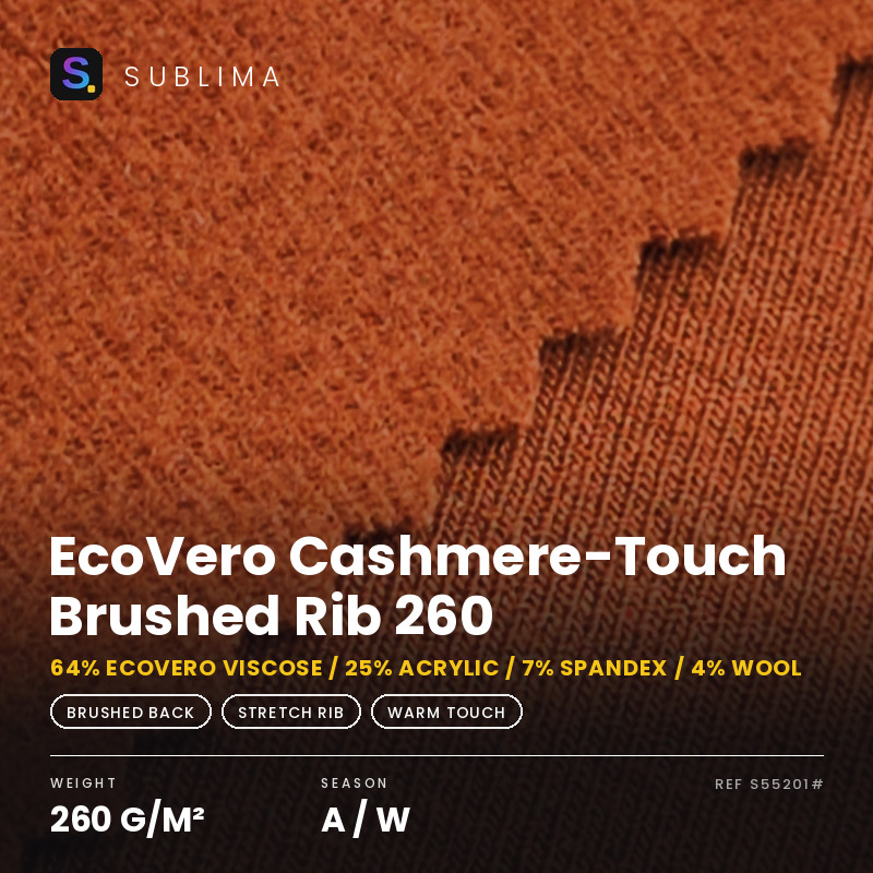 EcoVero Cashmere-Touch Brushed Rib 260 knitted fabric