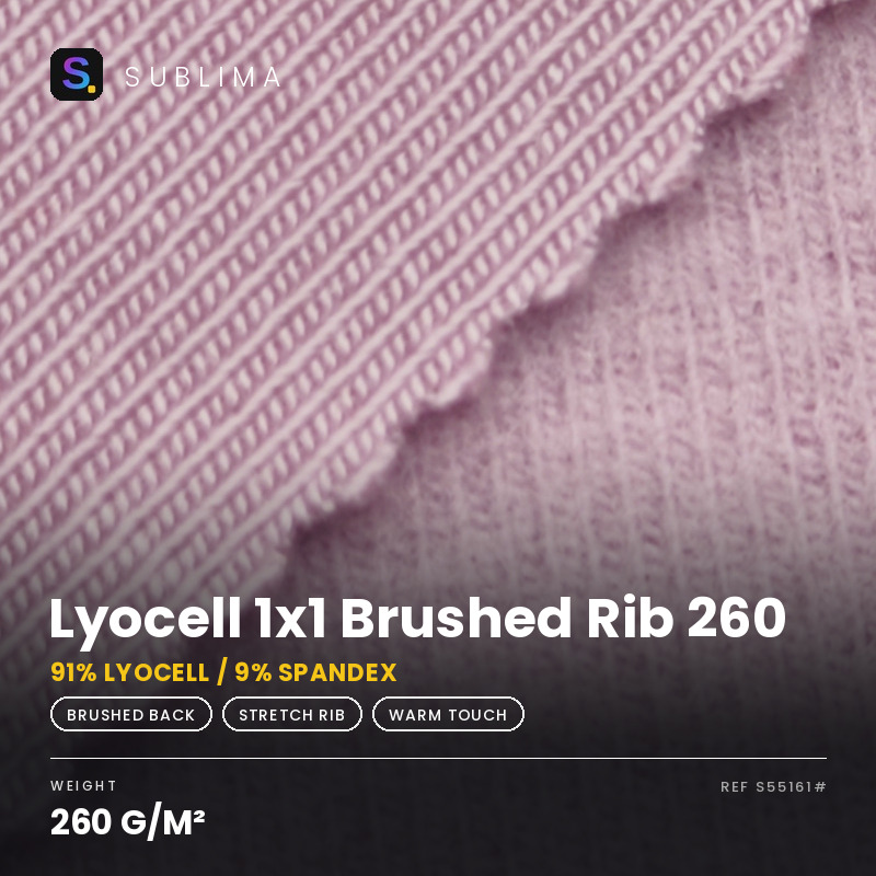 Lyocell 1x1 Brushed Rib 260 knitted fabric