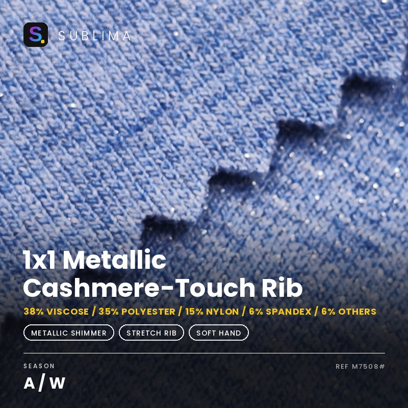1x1 Metallic Cashmere-Touch Rib knitted fabric