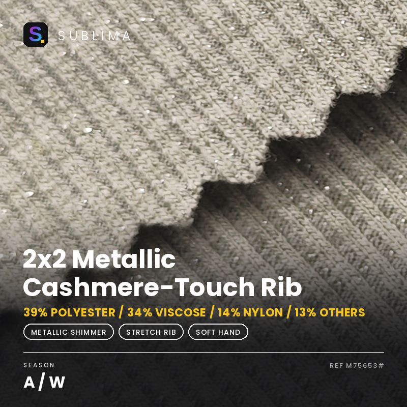 2x2 Metallic Cashmere-Touch Rib knitted fabric